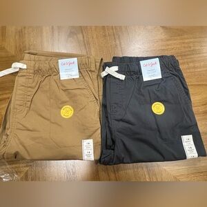 NWT - Cat & Jack Drawstring Reinforced Knee Pants Bundle - Charcoal Gray and Tan